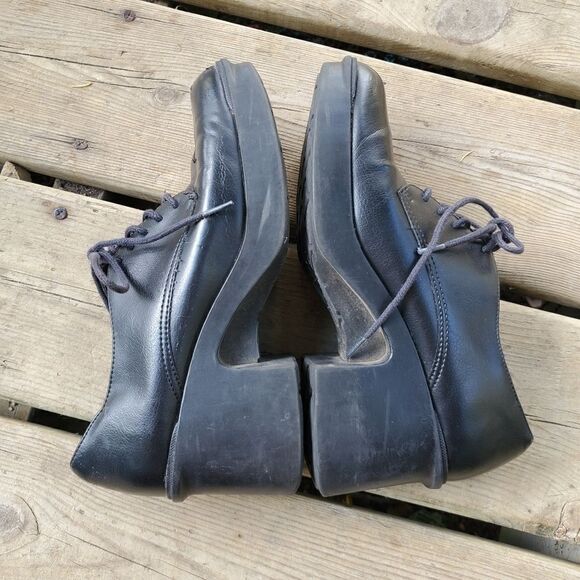 Vintage 90s y2k Bratz Square Toe Chunky Heel Black Faux Vegan Leather Oxfords - Picture 5 of 6